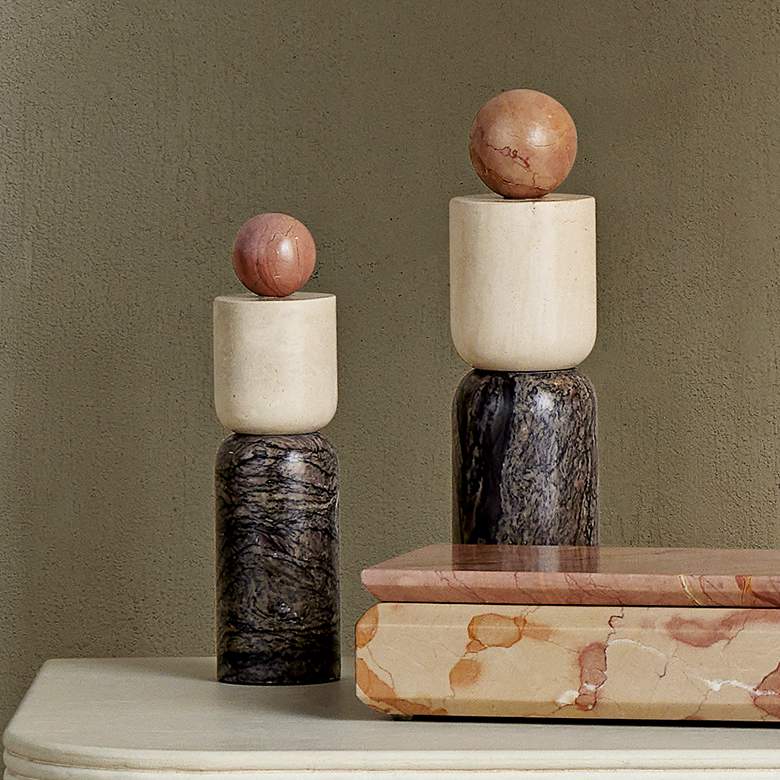 Image 2 Currey & Company Moreno Natural Marble Sculptures Set of 2
