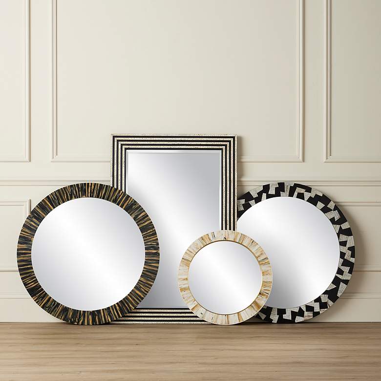Image 2 Currey & Company Niva Cream Faux Horn 24" Round Wall Mirror more views