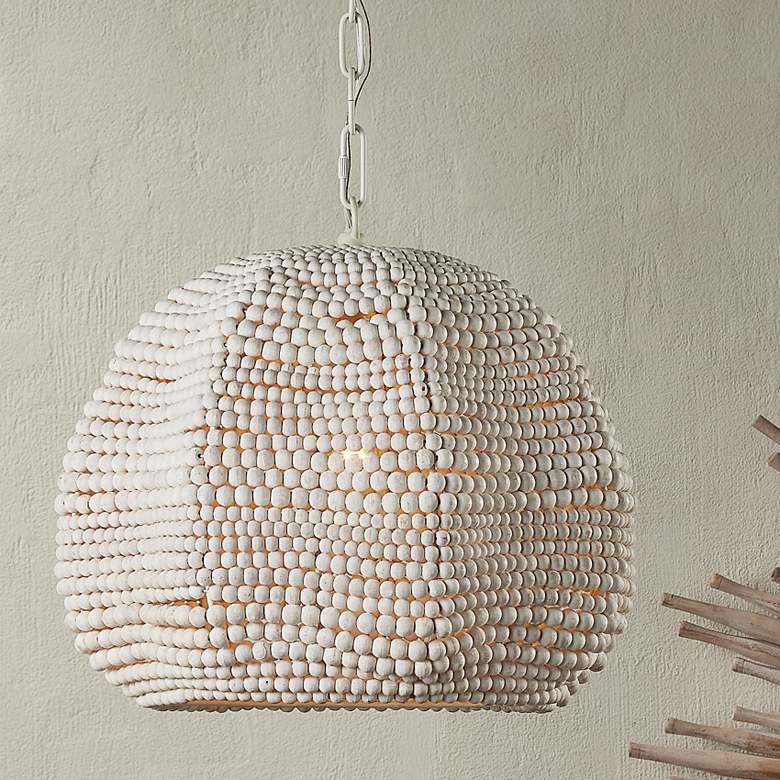 Image 2 Currey and Company Octavia 19" Whitewashed Wooden Beads Pendant Light
