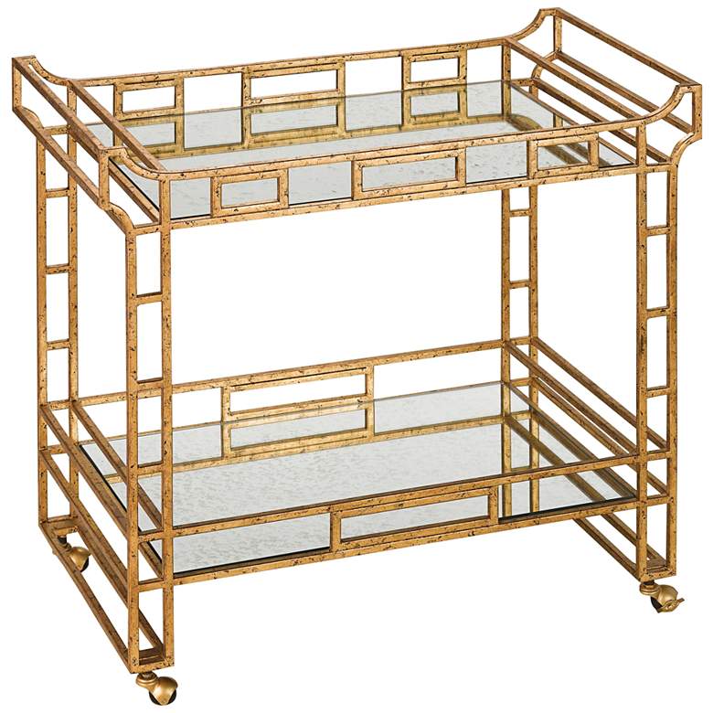 Image 1 Currey and Company Odeon 36" Wide Gold Leaf Bar Cart