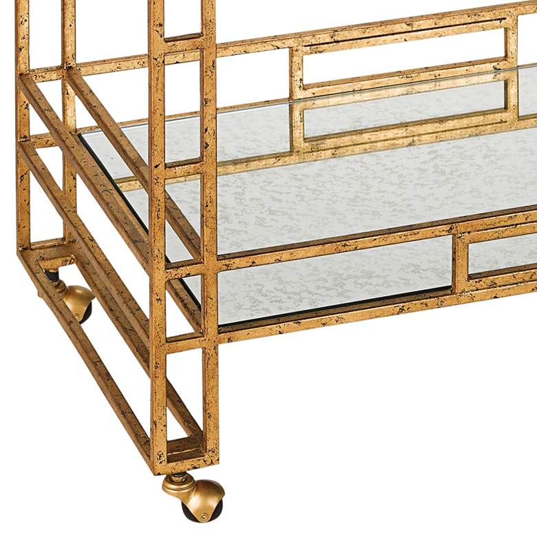Image 3 Currey and Company Odeon 36" Wide Gold Leaf Bar Cart more views