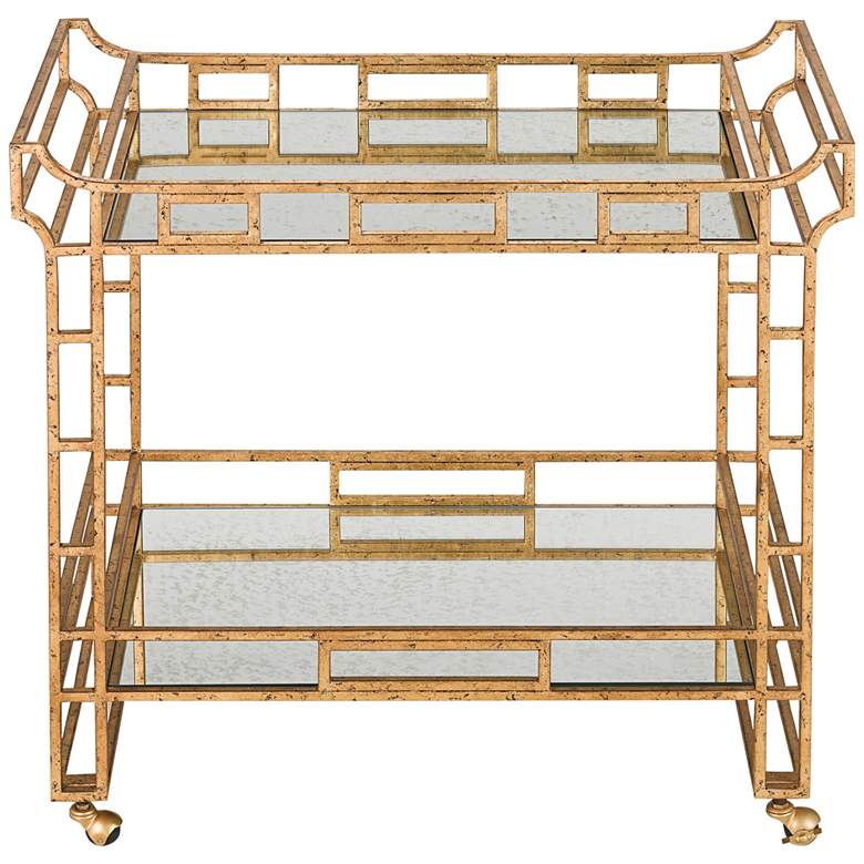 Image 4 Currey and Company Odeon 36" Wide Gold Leaf Bar Cart more views