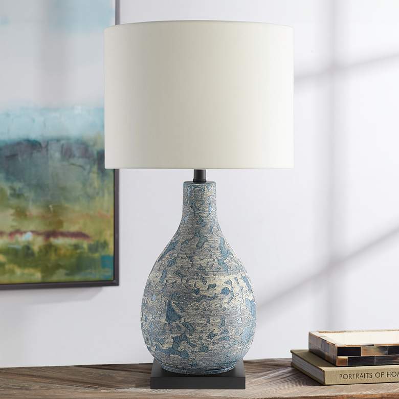 Image 1 Currey & Company Ostracon Vintage Blue Ceramic Table Lamp