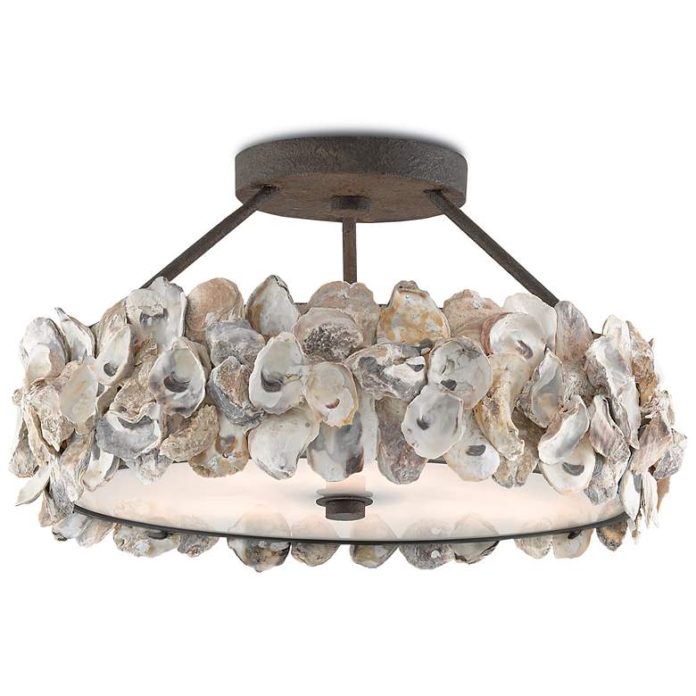 Image 2 Currey & Company Oyster Shell 19" Wide Bronze Drum Ceiling Light