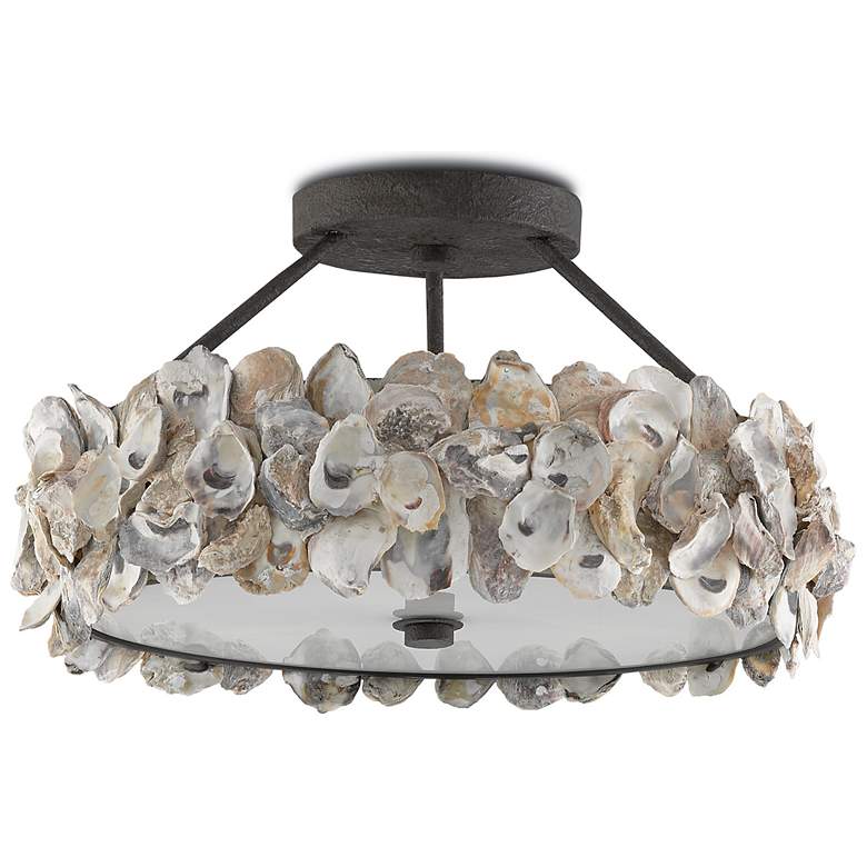 Image 3 Currey & Company Oyster Shell 19" Wide Bronze Drum Ceiling Light more views