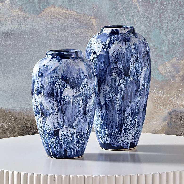 Image 1 Currey & Company Pallas Blue and White Ceramic Vases Set of 2