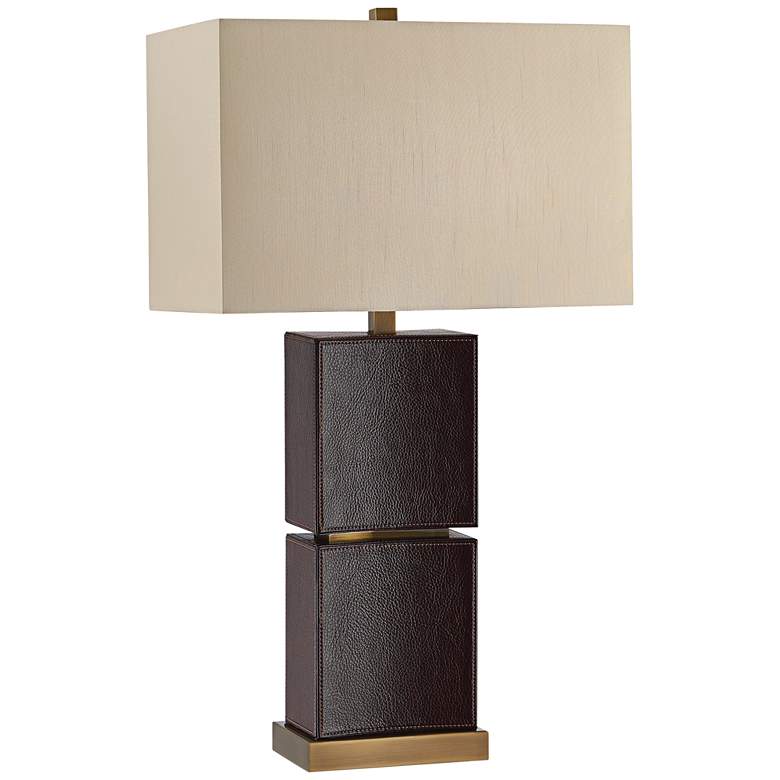 Image 1 Currey and Company Pelle Dark Brown Leather Table Lamp