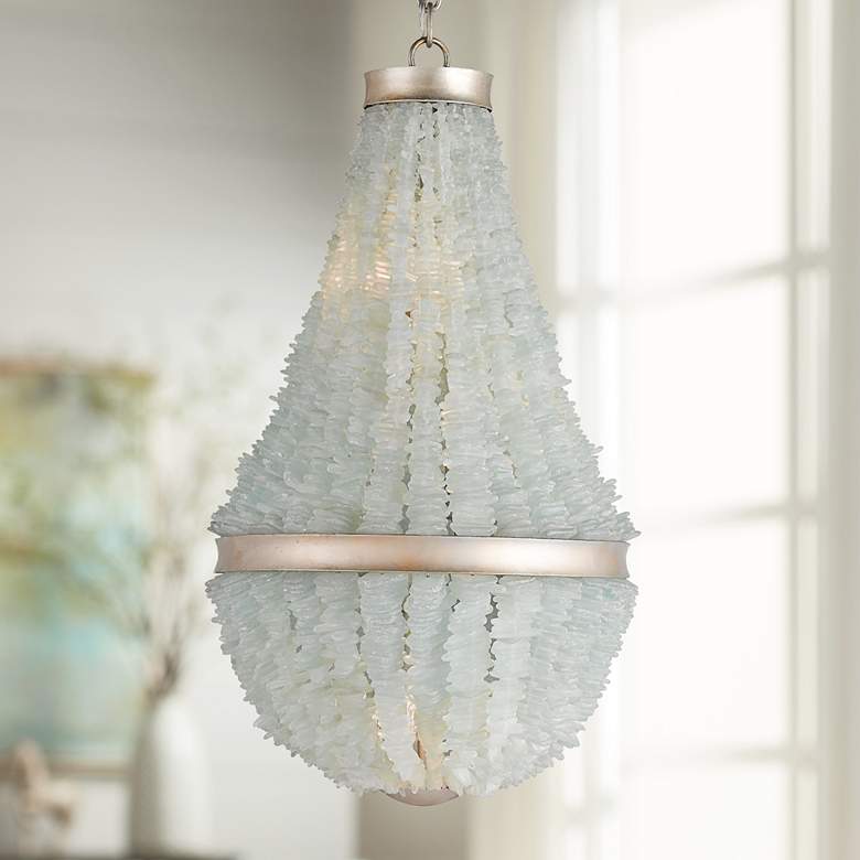 Image 1 Currey and Company Platea 16 1/2" Wide Silver Leaf Seaglass Chandelier