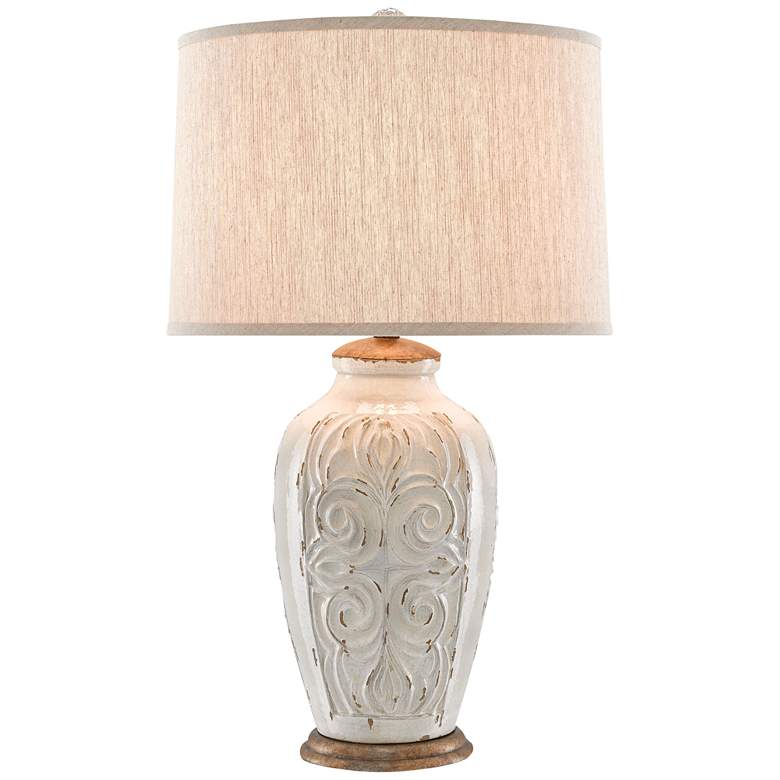 Image 1 Currey and Company Provenance White Floral Motif Table Lamp