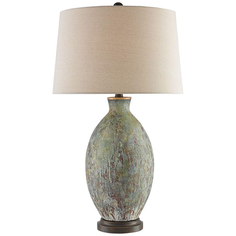 Image 1 Currey &amp; Company Remi 30 inch High Green Drip-Bronze Ceramic Lamp