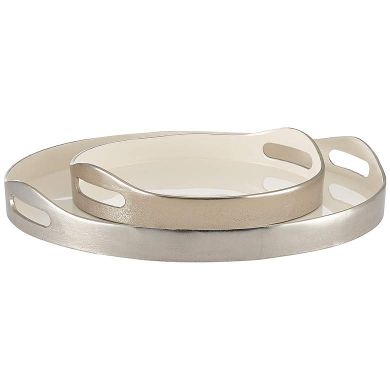 Image 1 Currey and Company Riya White and Silver Trays Set of 2