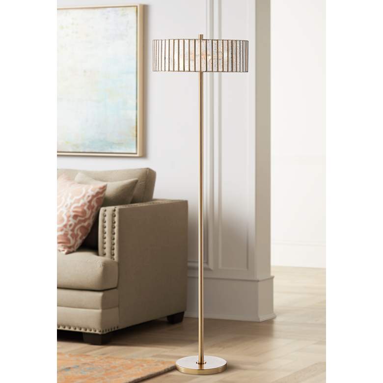 Image 1 Currey and Company Rosabelle Antique Brass Art Glass Floor Lamp