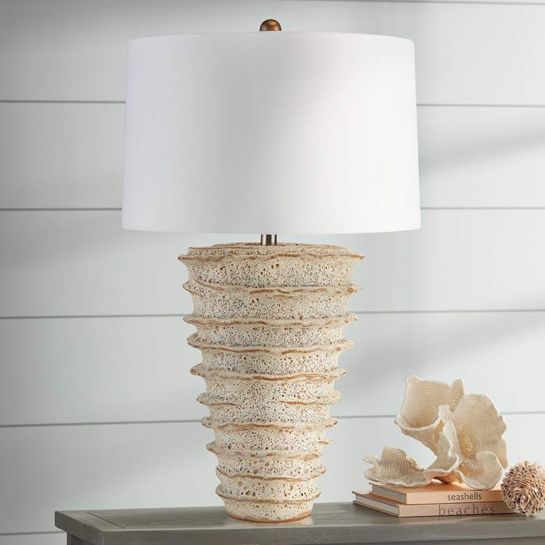 Image 1 Currey & Company Salima White Moss Rustic Ceramic Table Lamp