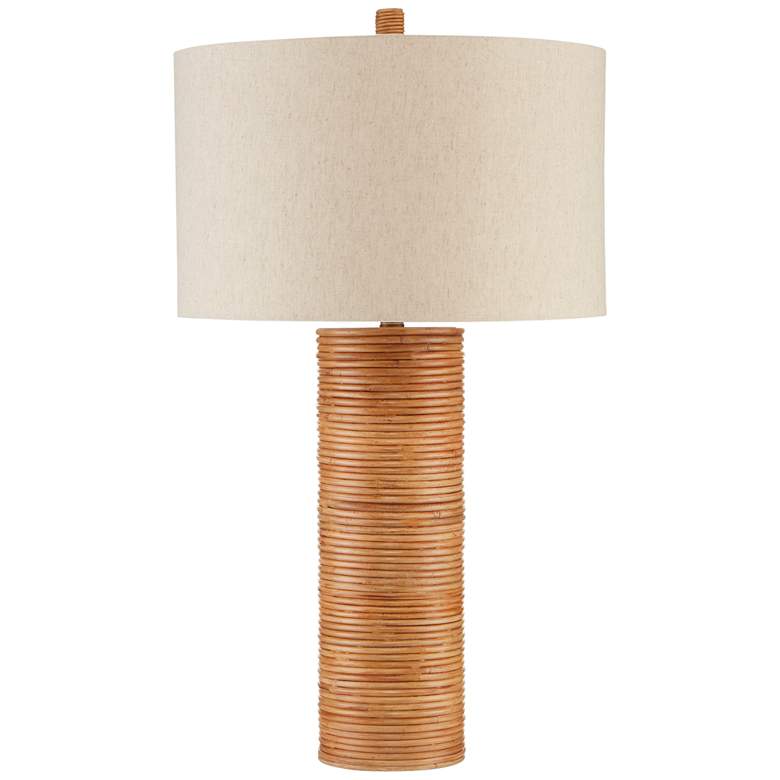 Image 2 Currey & Company Salome Linen Shade and Natural Rattan Table Lamp