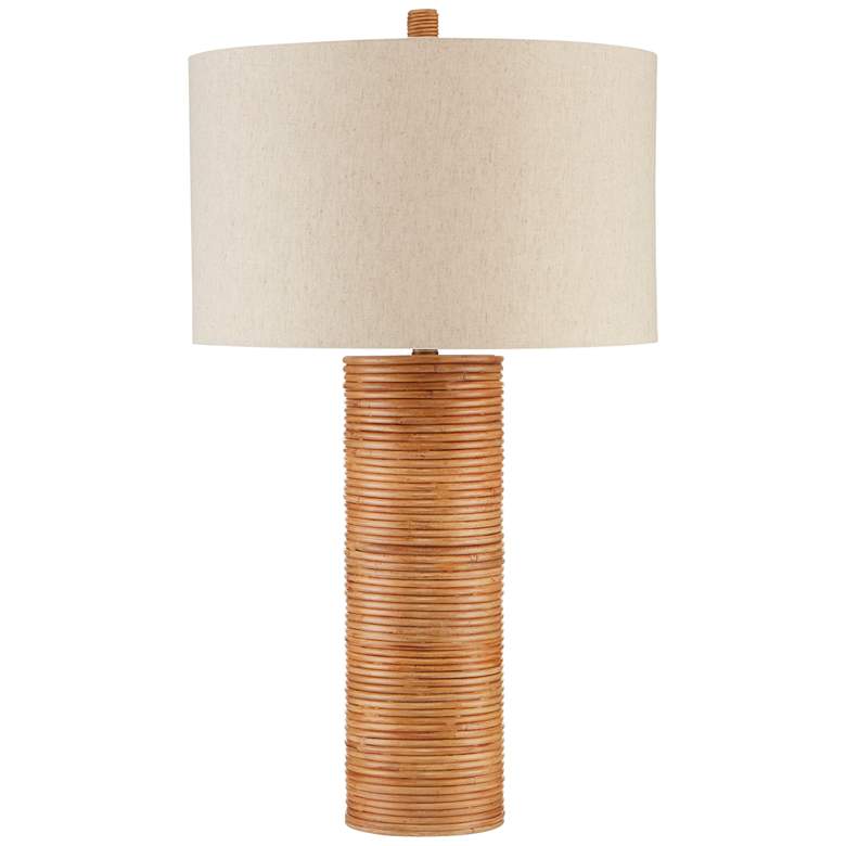 Image 2 Currey &amp; Company Salome Linen Shade and Natural Rattan Table Lamp