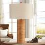 Currey &amp; Company Salome Linen Shade and Natural Rattan Table Lamp