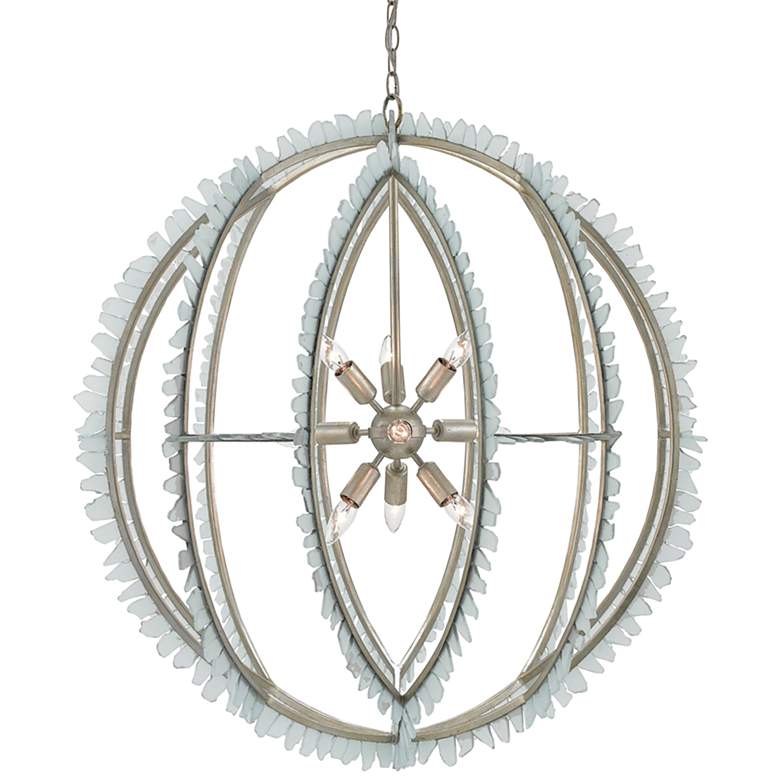 Image 2 Currey & Company Saltwater 34" Silver Leaf Seaglass Orb Chandelier