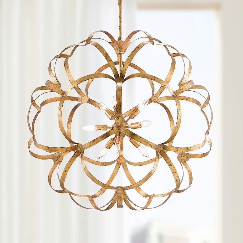 Image 1 Currey & Company Sappho 33 1/2" 9-Light Gold Leaf Orb Chandelier