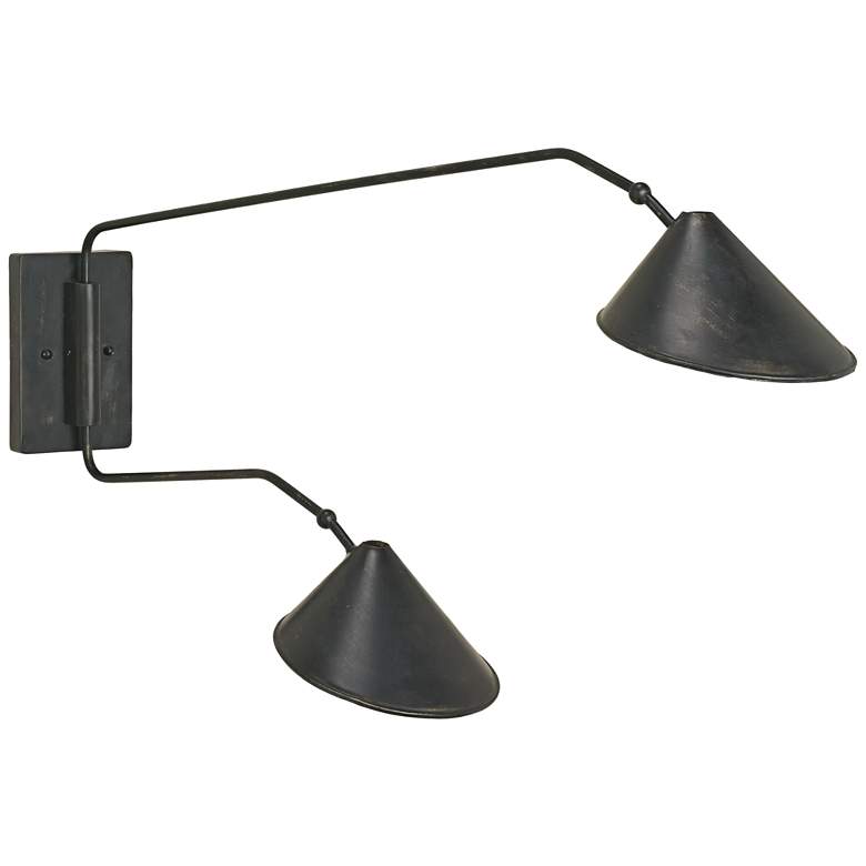 Image 1 Currey and Company Serpa 20" High Black Double Arm Modern Wall Lamp