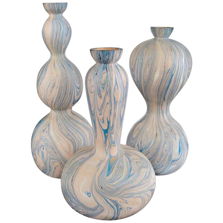 Image 1 Currey & Company Set of 3 Calm Sea Marbleized Vases