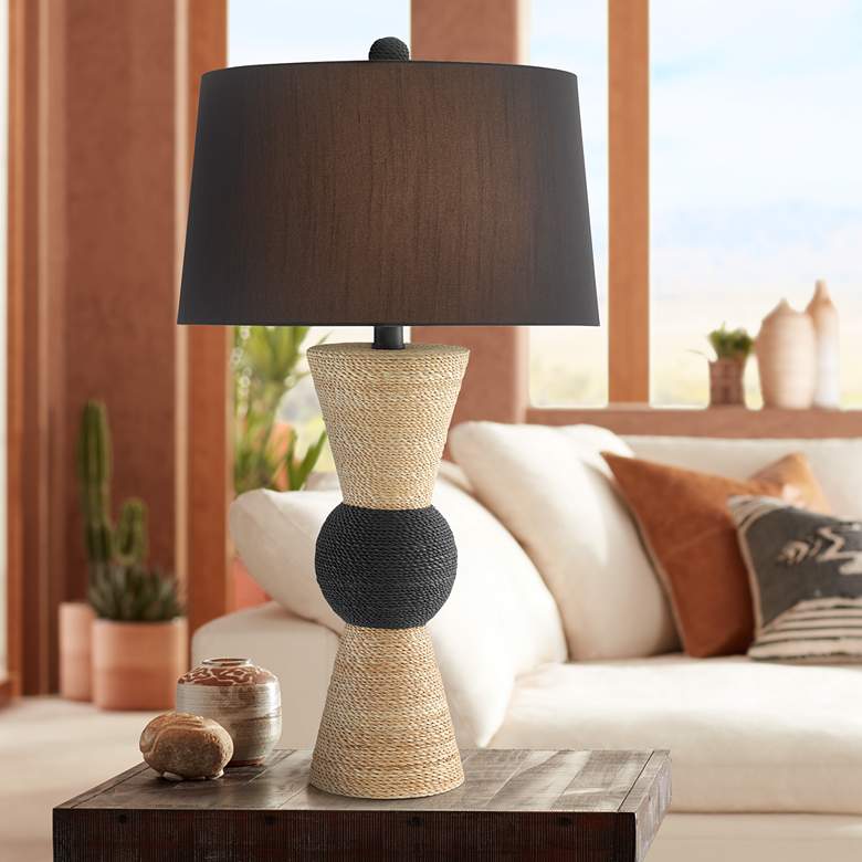 Image 1 Currey and Company Shipshape Black Natural Rope Table Lamp