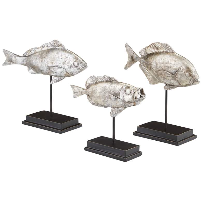 Image 1 Currey &amp; Company Silver Fish 13 3/4 inch Wide Statues Set of 3