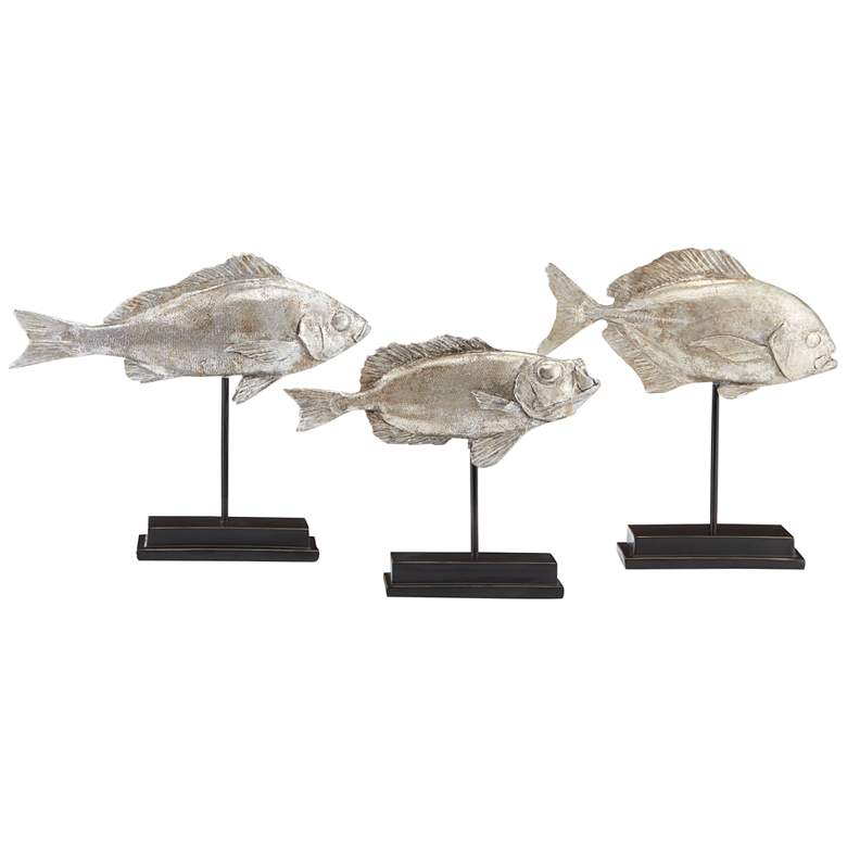 Image 3 Currey &amp; Company Silver Fish 13 3/4 inch Wide Statues Set of 3 more views
