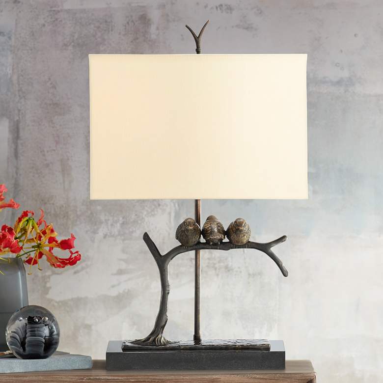 Image 1 Currey & Company Sparrow 24 3/4" Bronze and Black Bird Table Lamp