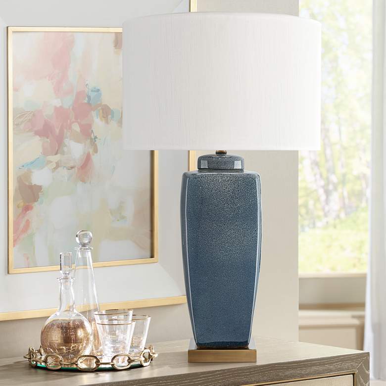 Image 1 Currey and Company Stardust Blue Speckle Urn Table Lamp