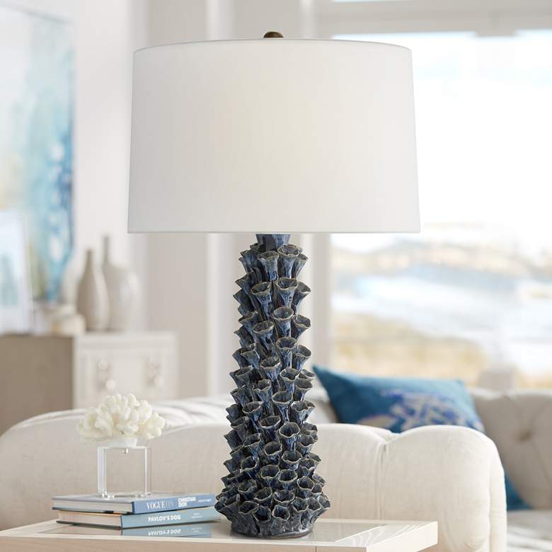 Image 1 Currey &amp; Company Sunken Blue Drip Glaze Ceramic Table Lamp