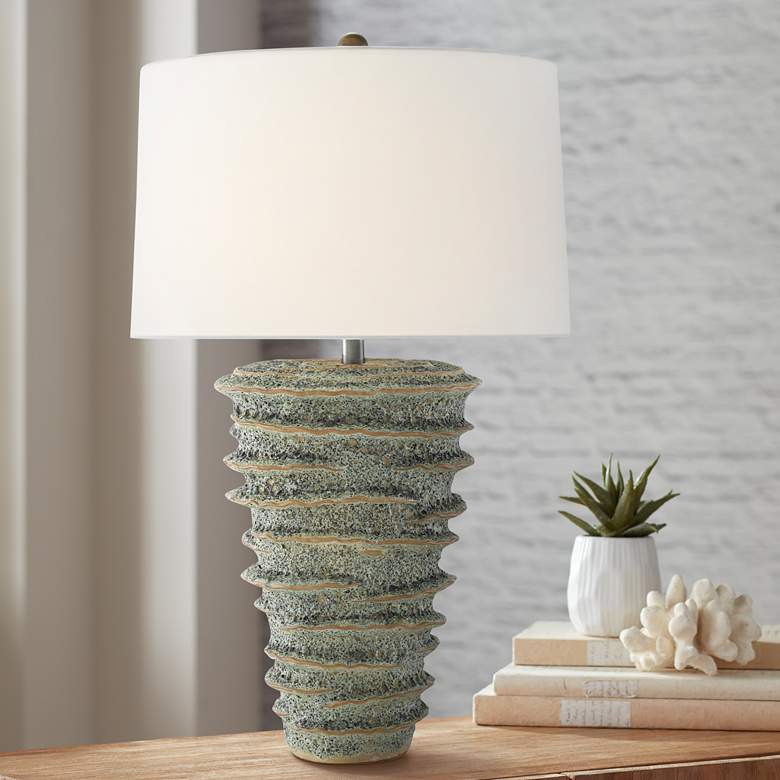 Image 1 Currey &amp; Company Sunken Green Moss Ceramic Table Lamp