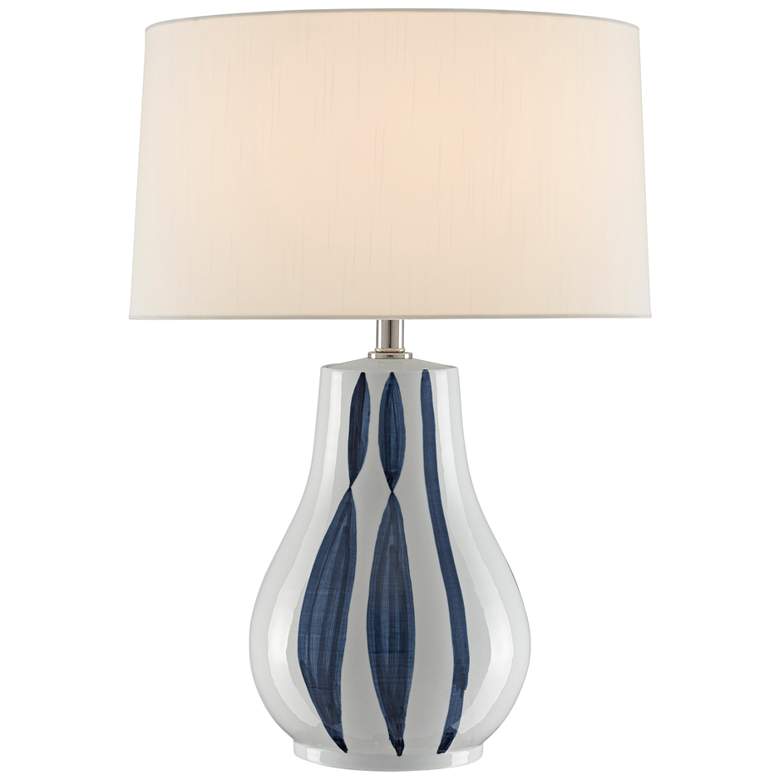 Image 1 Currey and Company Trace White and Blue Pear Table Lamp