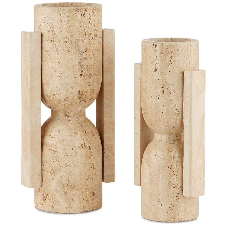 Image 1 Currey &#38; Company Travertine Stone Vase Face to Face Set of 2
