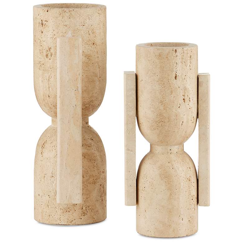 Image 2 Currey & Company Travertine Stone Vase Face to Face Set of 2 more views
