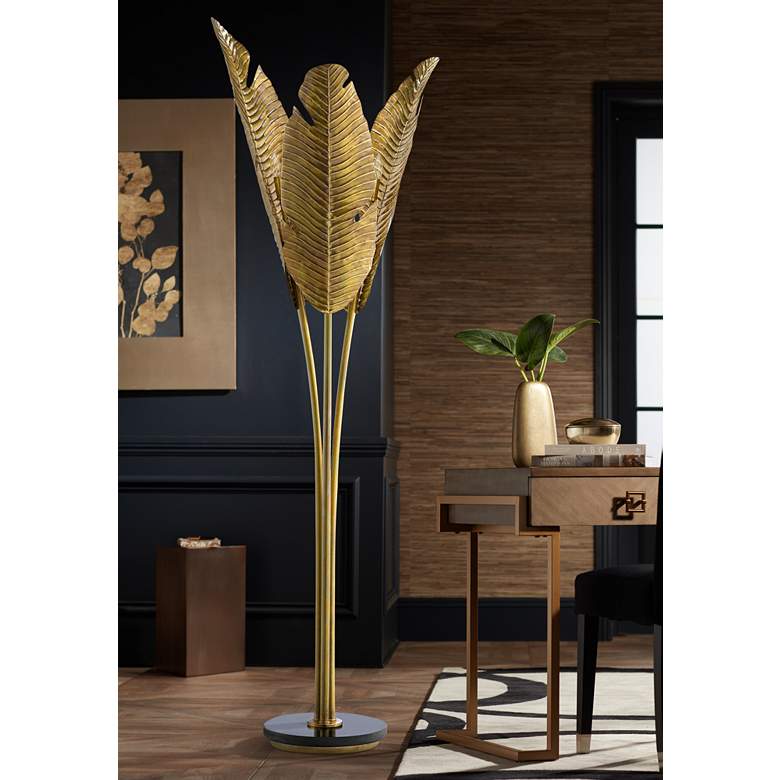 Currey and Company Tropical Vintage Brass Metal Floor Lamp