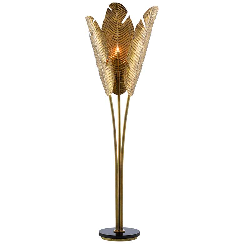 Currey and Company Tropical Vintage Brass Metal Floor Lamp more views
