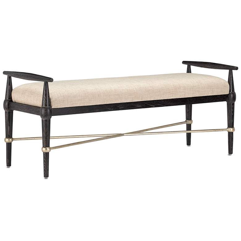 Image 1 Currey & Company Upholstered Perrin Black Bench, Finn Natural