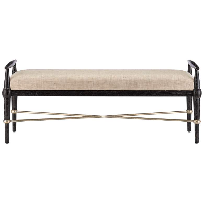 Image 2 Currey & Company Upholstered Perrin Black Bench, Finn Natural more views