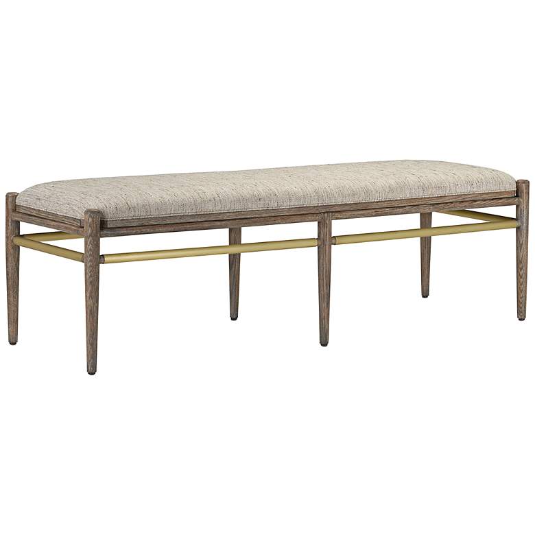 Image 1 Currey & Company Upholstered Visby Light Pepper Bench, Calcutta Linen
