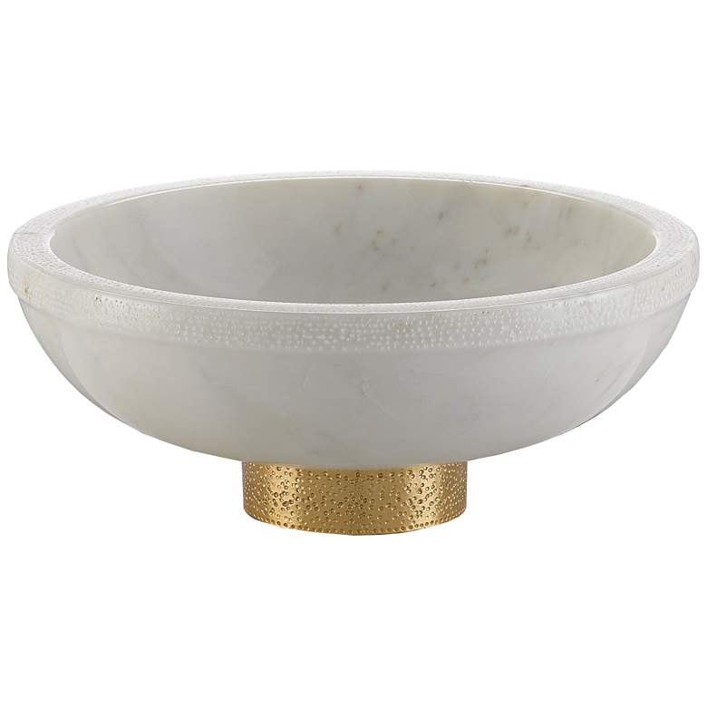 Image 1 Currey &amp; Company Valor White and Brass 4 3/4 inchH Marble Bowl