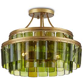 Image2 of Currey & Company Vintner 15 1/2" Gold Green Glass Ceiling Light