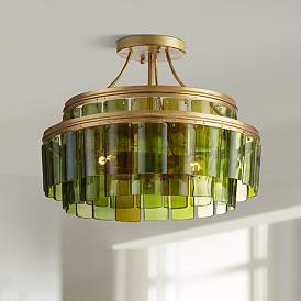 Image1 of Currey & Company Vintner 15 1/2" Gold Green Glass Ceiling Light