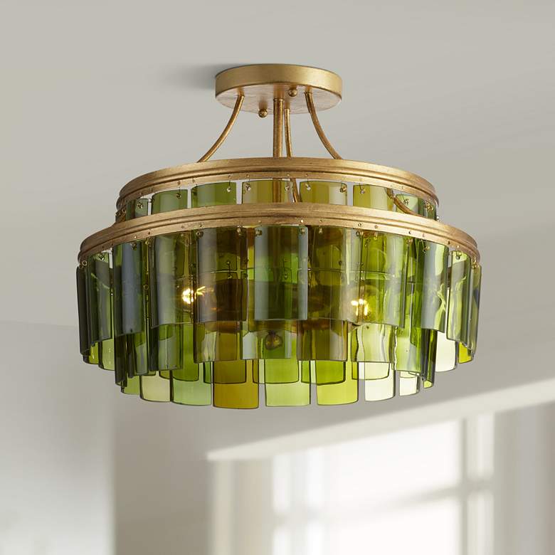 Image 1 Currey & Company Vintner 15 1/2" Gold Green Glass Ceiling Light