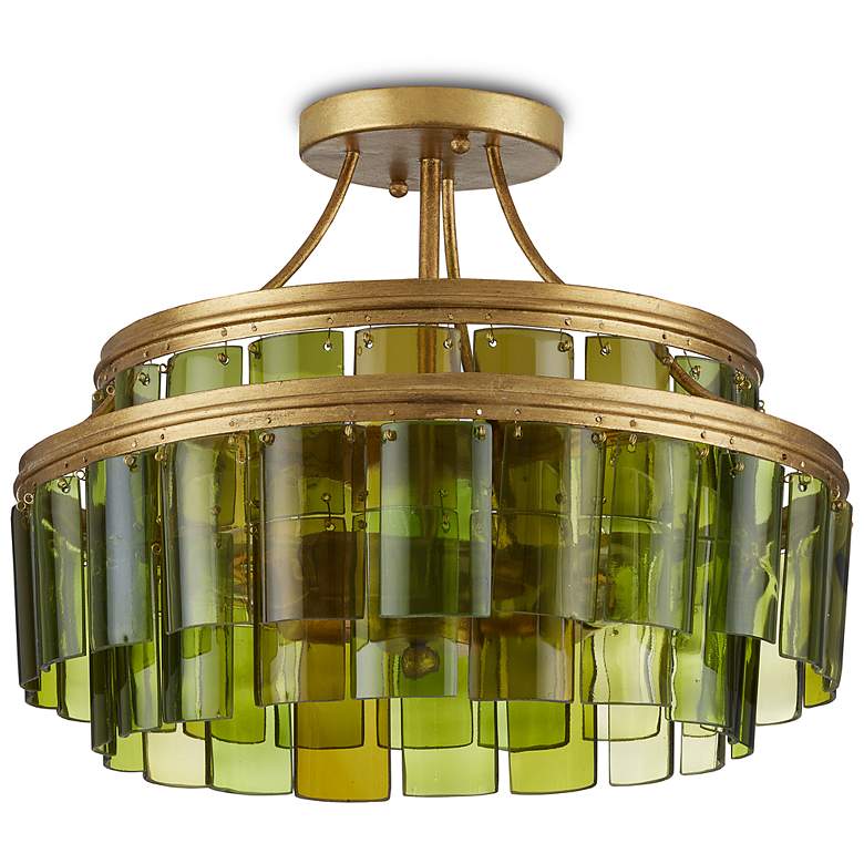 Image 6 Currey & Company Vintner 15 1/2" Gold Green Glass Ceiling Light more views
