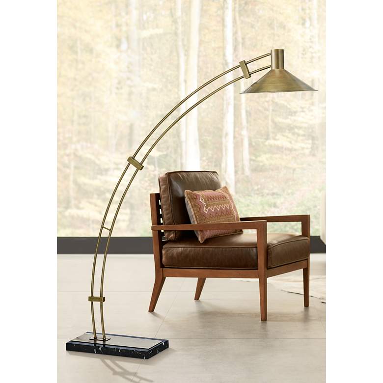Image 1 Currey and Company Yael Antique Brass LED Arc Floor Lamp