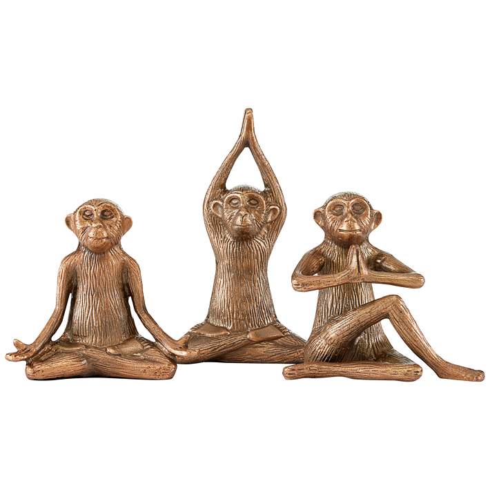 Currey and Company Zen Antique Brass Monkey Statues Set of 3 - #406F2