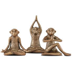 Image1 of Currey and Company Zen Antique Brass Monkey Statues Set of 3