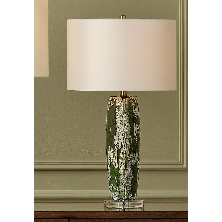 Image 1 Currey & Company Zowan Matte Green w/ Cream Ceramic Table Lamp
