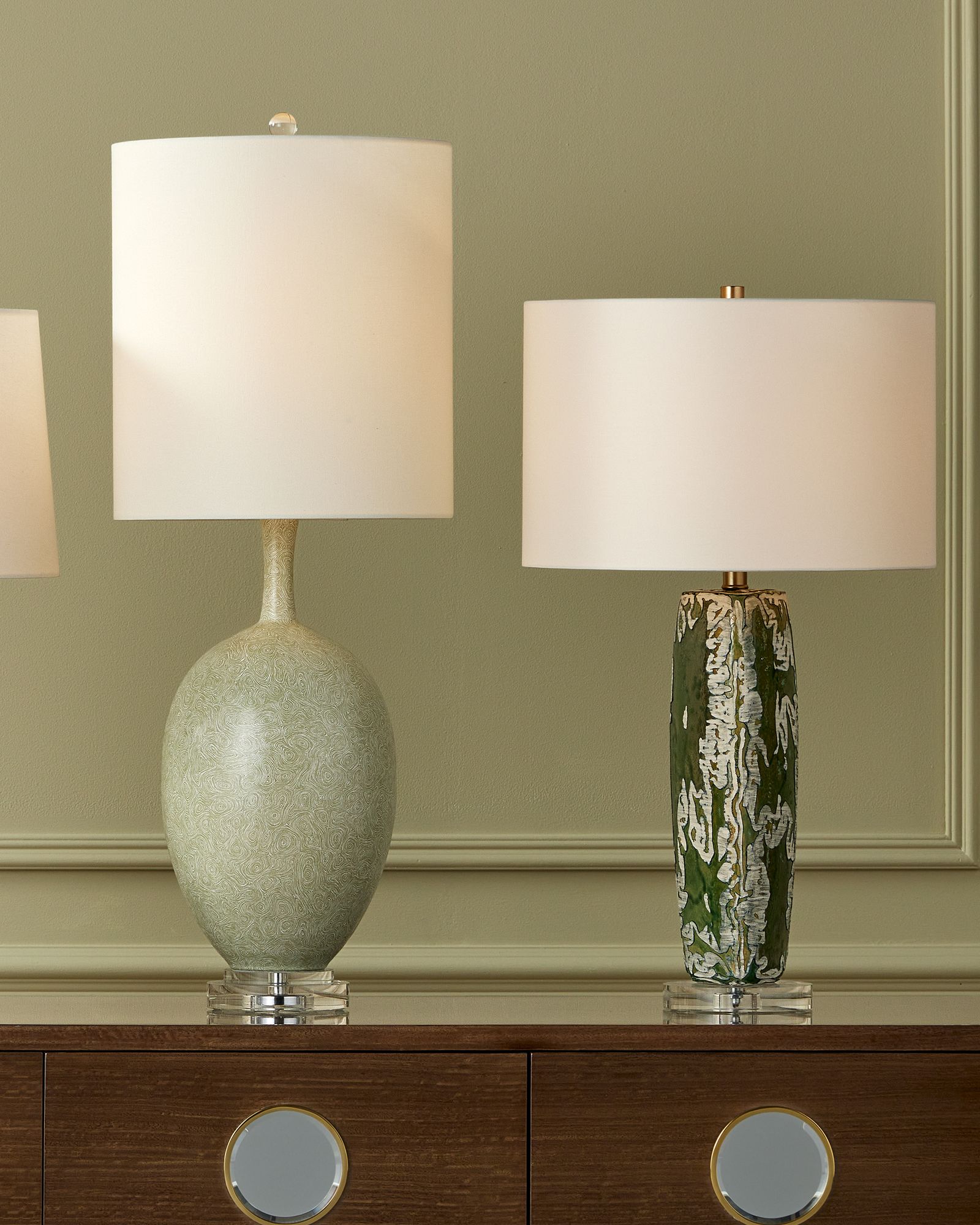Currey &amp; Company Zowan Matte Green w/ Cream Ceramic Table Lamp