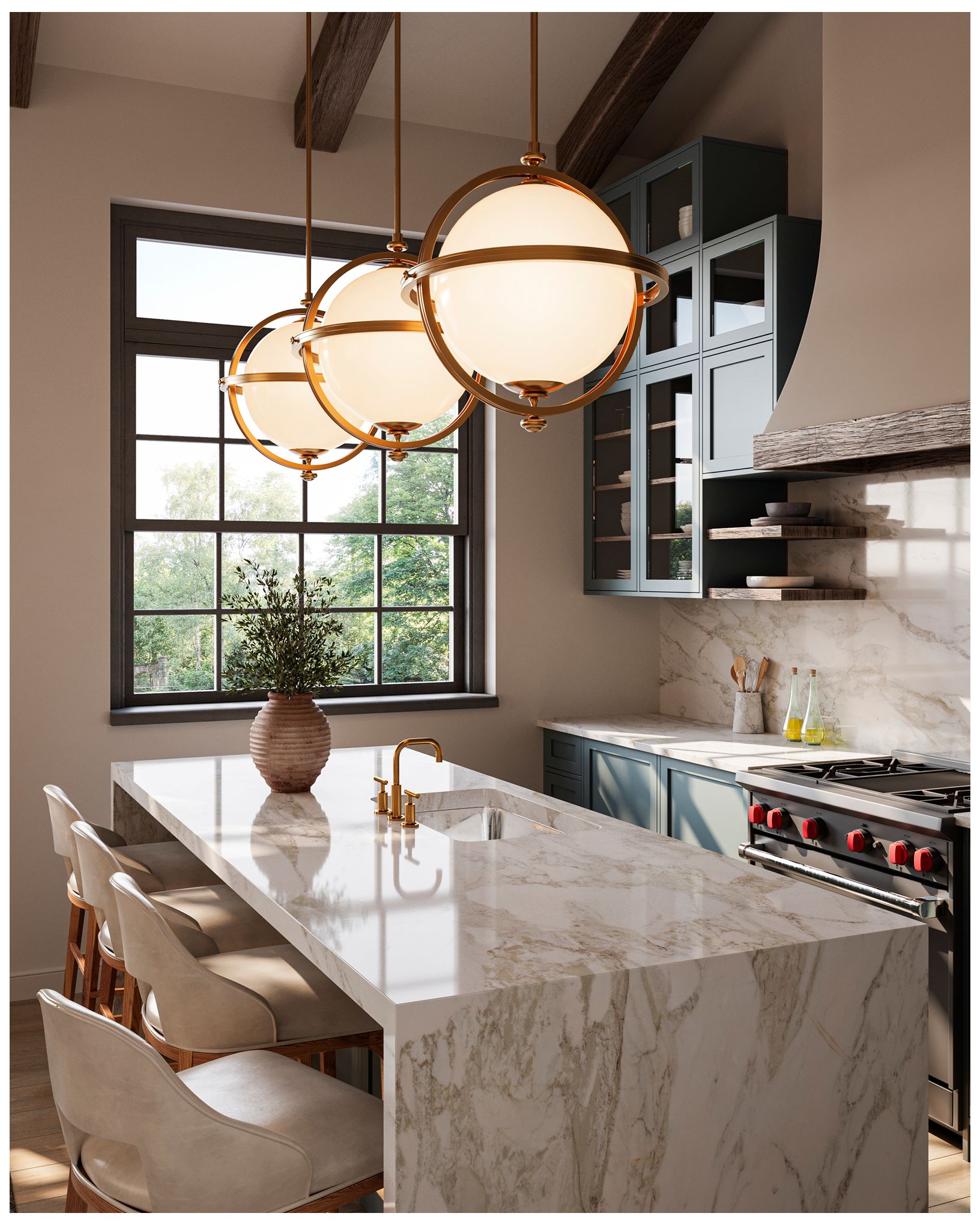 Currey & Company 22" Wide Brass Pendant
